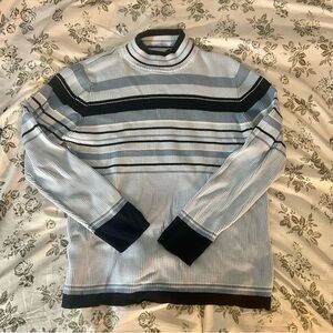 Karen Scott Blue Cotton Striped Mock / Turtleneck Sweater Size Large
